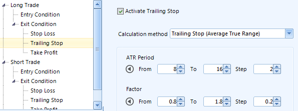 Figure 3.  Formulating the trailing stop exit conditions for the backtest